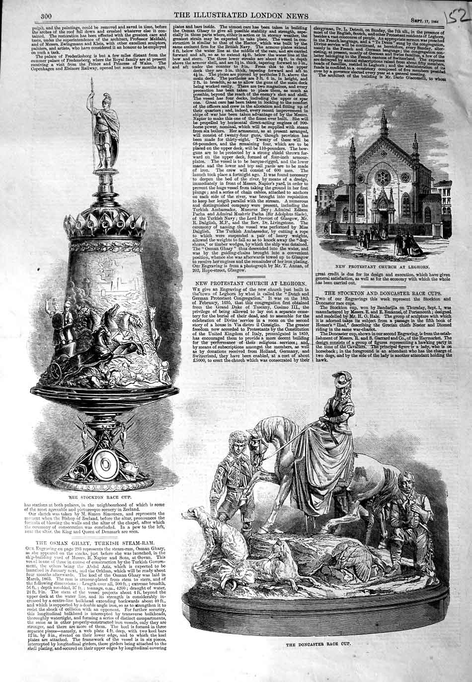 Old Antique Print 1864 Stockton Horse Race Cup Doncaster Church Leghorn 19th