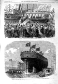 Original Old Antique Print 1864 Prince Wales Elsinore Ship Osman Ghazy Glasgow
