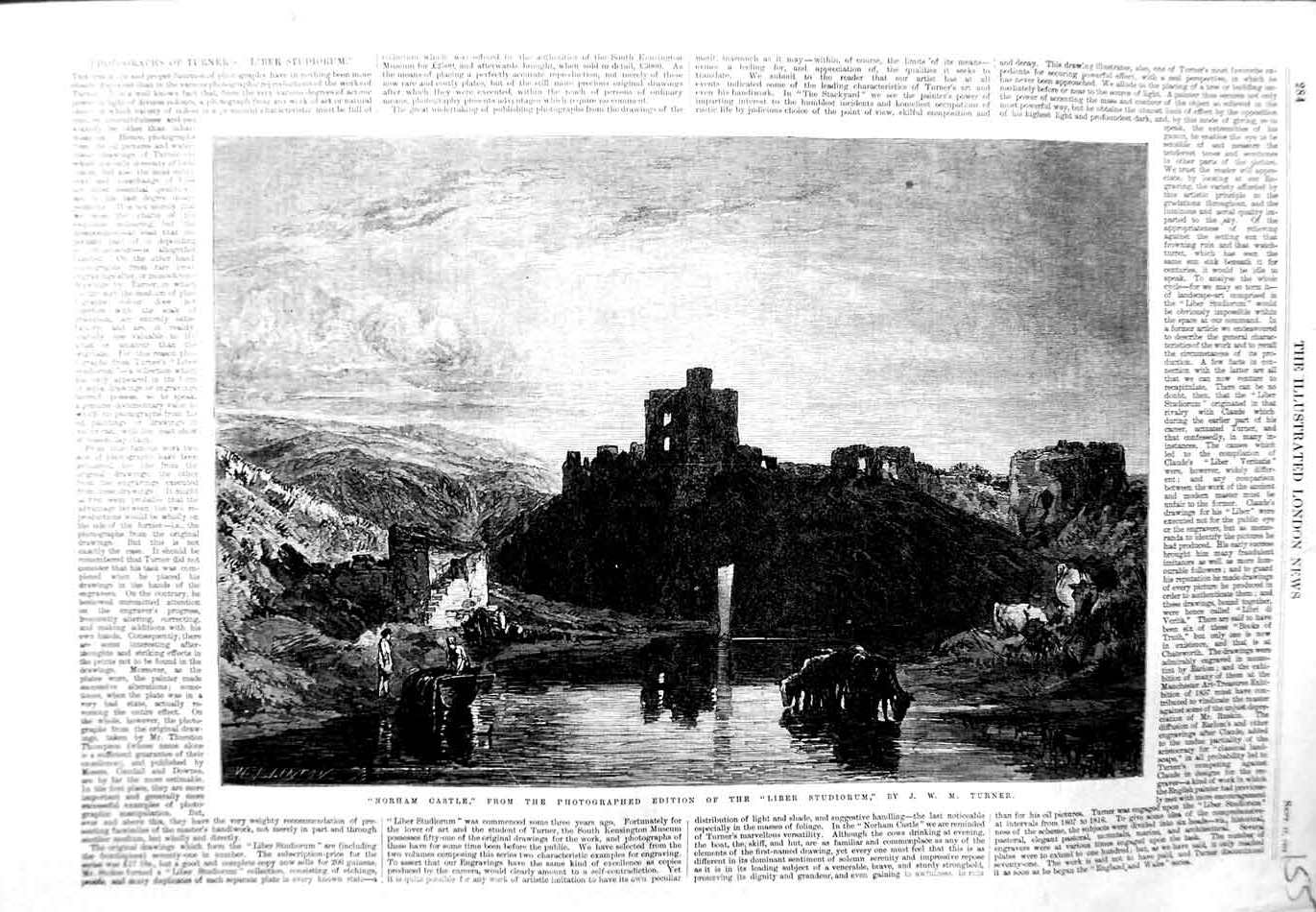 Original Old Antique Print 1864 View Norham Castle Ruins Liber Studiorum Turner