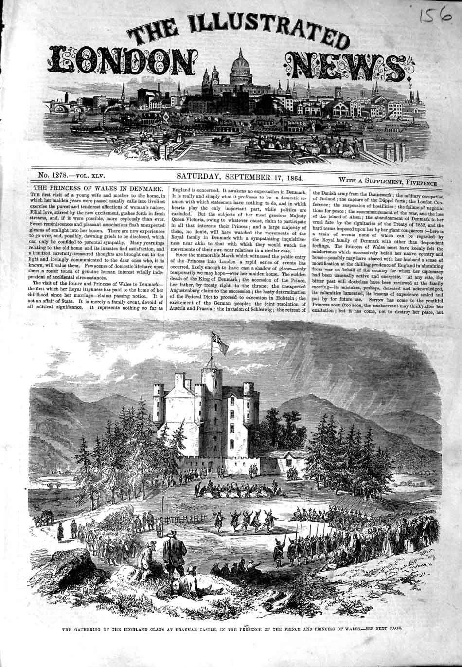 Old Antique Print 1864 Highland Clan Braemar Castle Prince Wales Scotland 19th