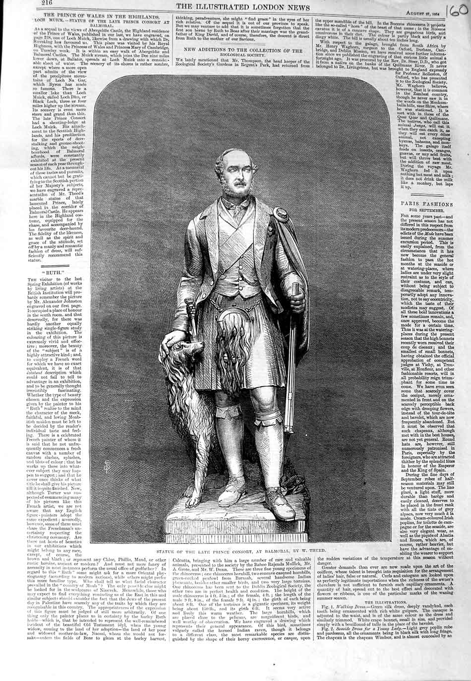 Original Old Antique Print 1864 Statue Prince Consort Balmoral Scotland Theed