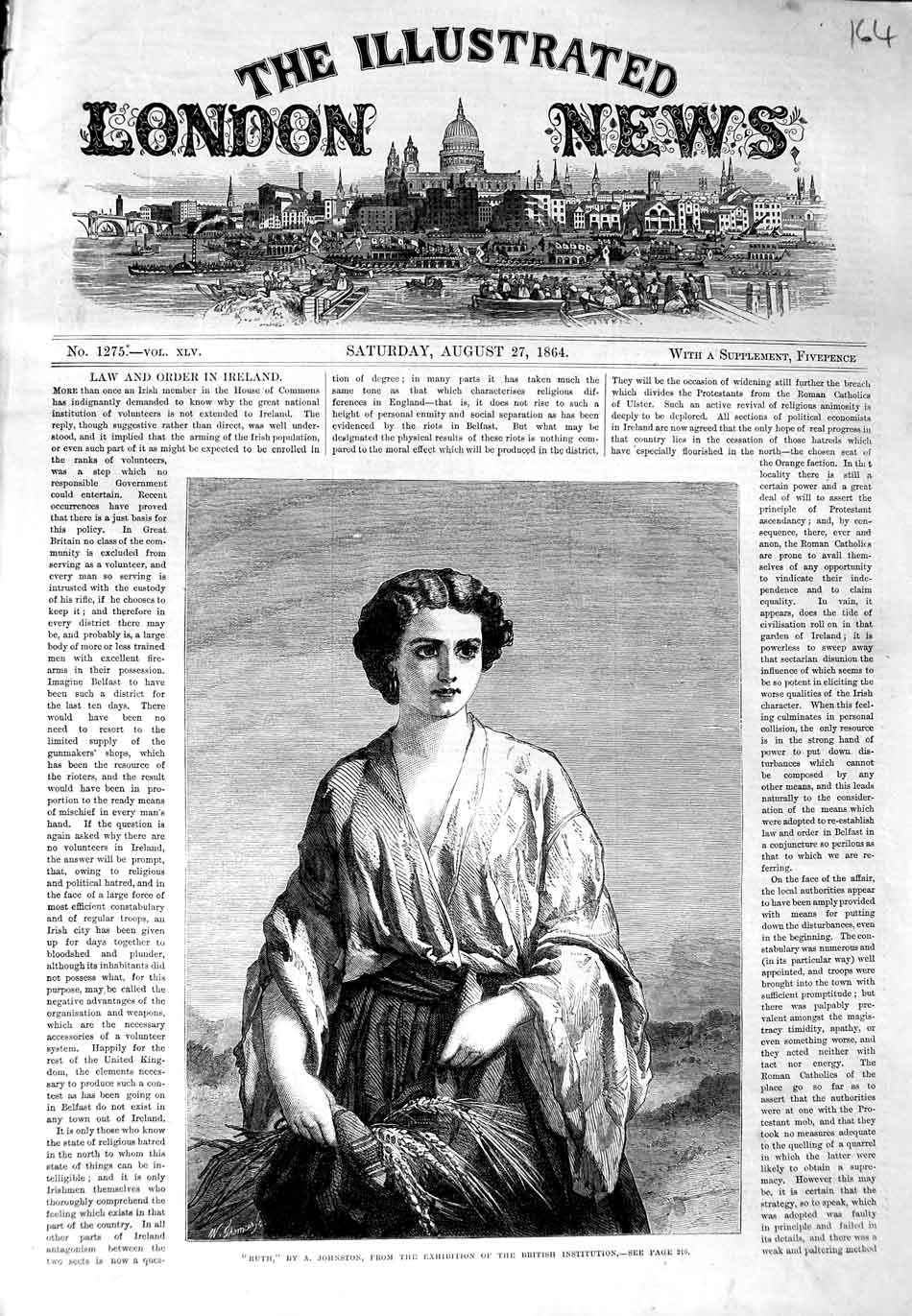 Original Old Antique Print 1864 Portrait Ruth British Institution Victorian