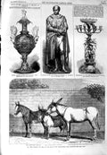 Old Antique Print Statue Duke Bedford Milne 1864 Prize Donkeys Islington 19th
