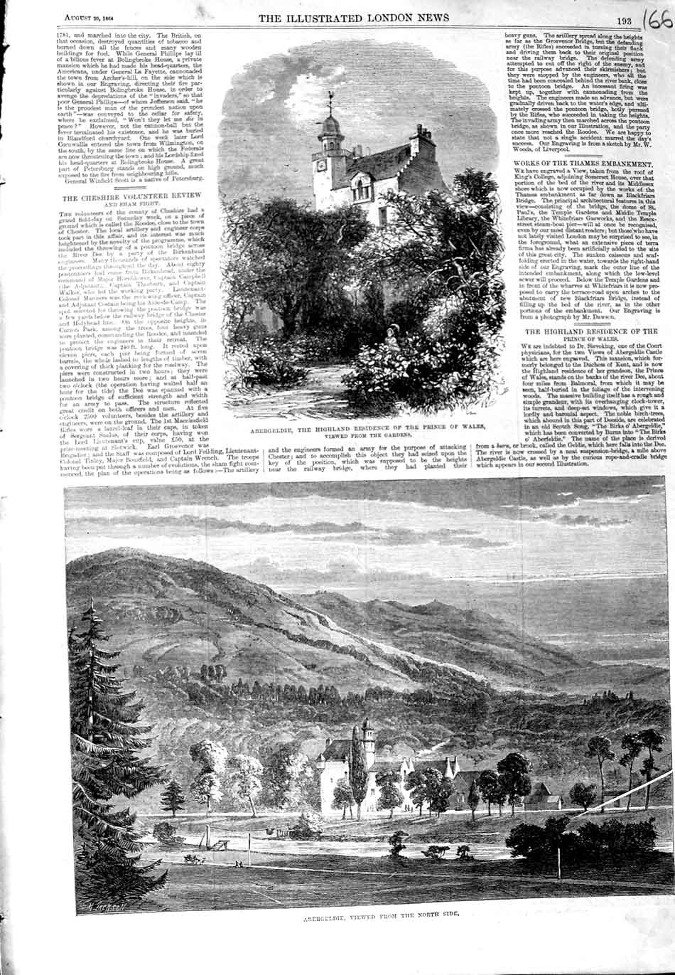Original Old Antique Print Abergeldie Scotland Home Prince Wales 1864 Mountains