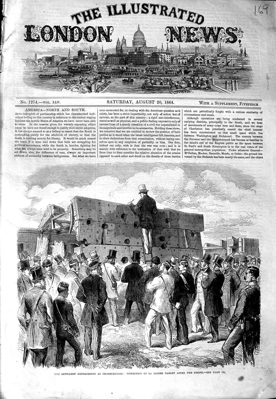 Antique Old Print *3142 1864 Artillery Experiments Shoeburyness Gloire Target