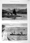 Old Antique Print 1881 Camp Skeena River Columbia Flamingo Ship Margaret 19th