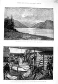 Old Antique Print 1881 British Columbia River Skeena Frozen Meat Millwall 19th