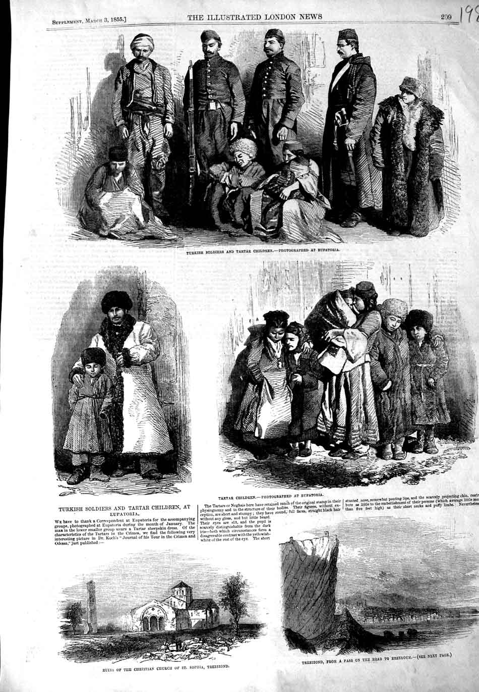 Antique Old Print *3118 1855 Turkish Siers Tartar Children Eupatoria Church