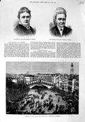 Old Antique Print Regatta Venice Canal Boats 1881 Widow Garfield Mother 19th