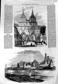 Original Old Antique Print 1856 Gate Resurrection Virgin Mother Moscow Kremlin