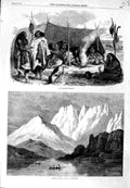 Original Old Antique Print Croked Reach Strait Magellan 1869 Patagonian Wigwam