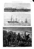 Old Antique Print German Students Slavs Prague French Ship Sfax War 1881 19th
