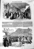 Original Old Antique Print 1852 Reception Queen Chester Station Bangor Siers