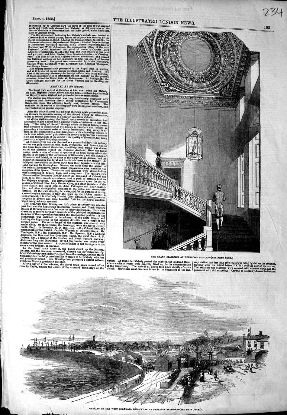 Old Antique Print 1852 Cornwall Railway Penzance Station Holyrood Palace 19th