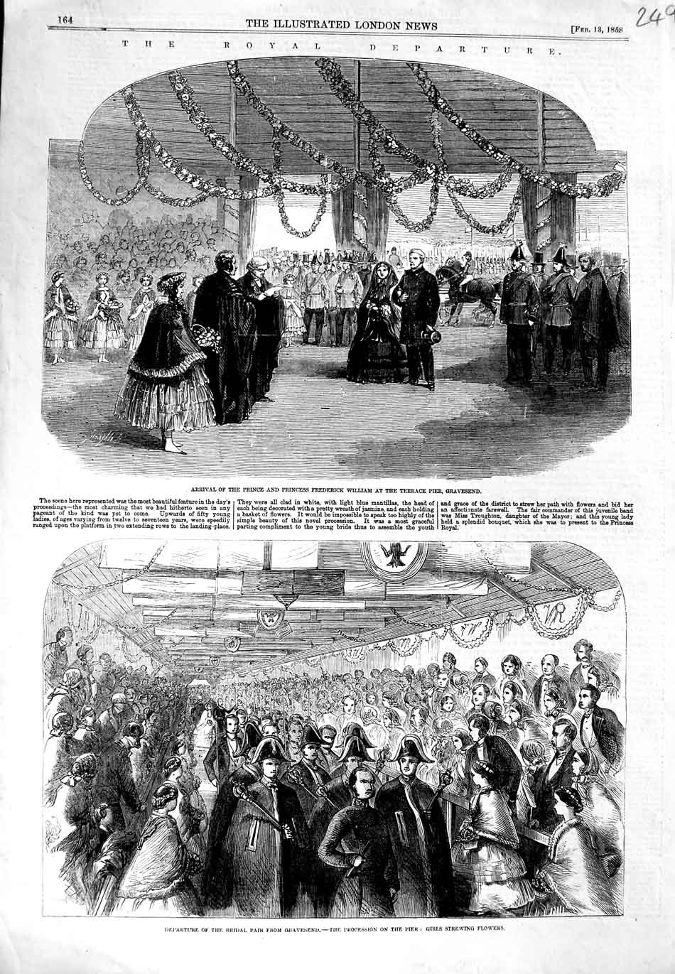 Old Antique Print 1858 Prince Princess Frederick William Gravesend Pier 19th