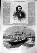 Original Old Antique Print 1856 Colonel Fremont American Graving Dock Lowestoft