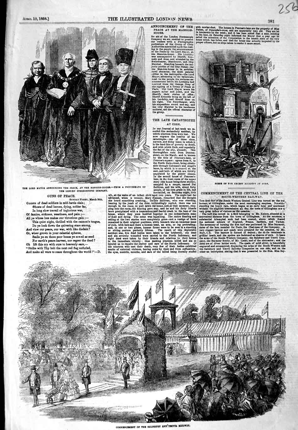 Old Antique Print 1856 Salisbury Yeovil Railway Lord Mayor Mansion House 19th