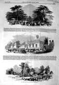 Old Antique Print 1844 Summer Palace Emperor Sylvan Temple Lawn Giraffes 19th