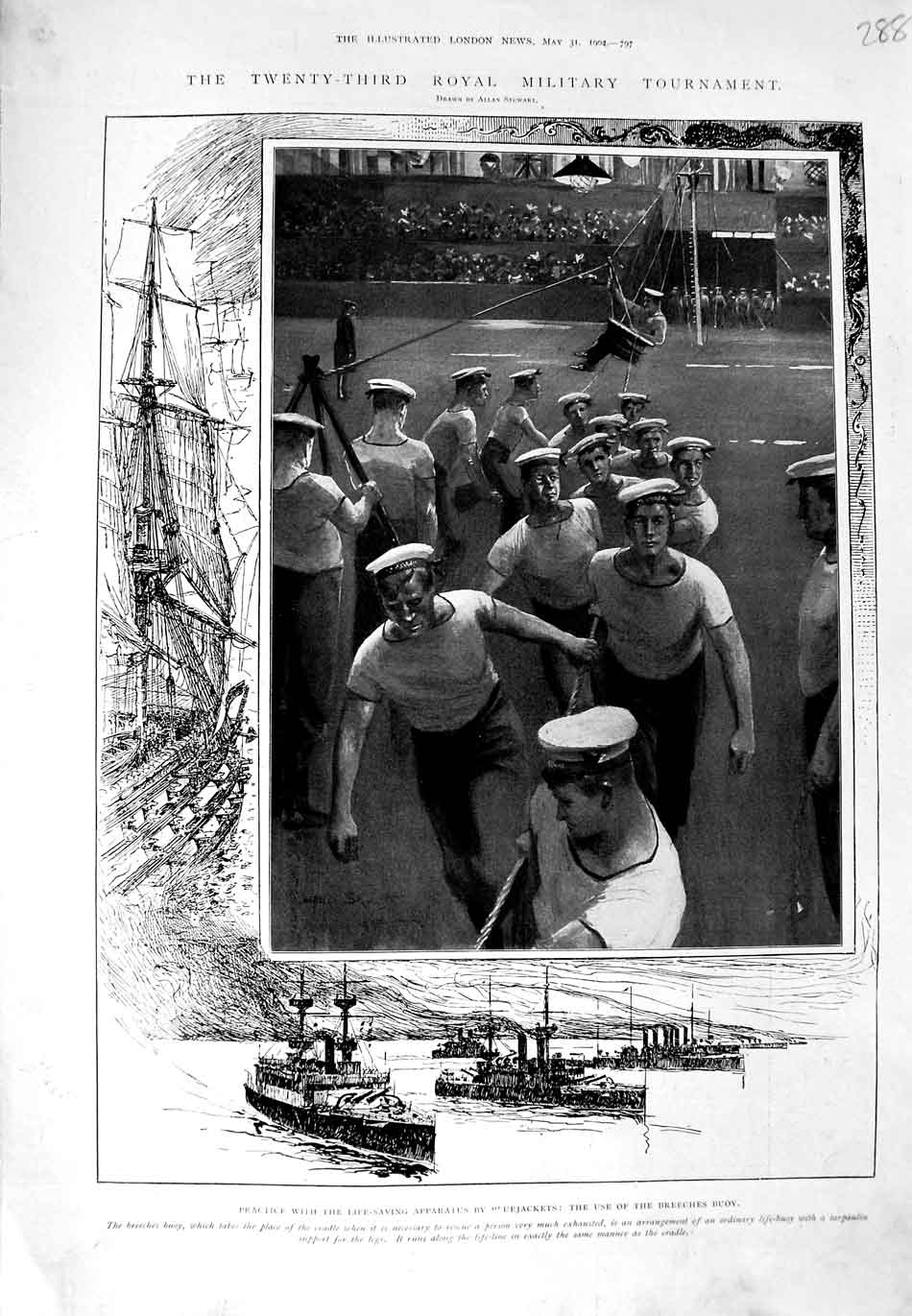 Original Old Antique Print 1902 Royal Military Tournament Bluejackets Ships War