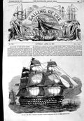 Original Old Antique Print 1855 Baltic Fleet Duke Wellington Flag Ship Dundas