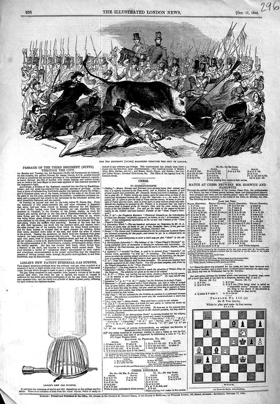 Original Old Antique Print 1846 Buffs Siers Marching London Leslie Gas Burner