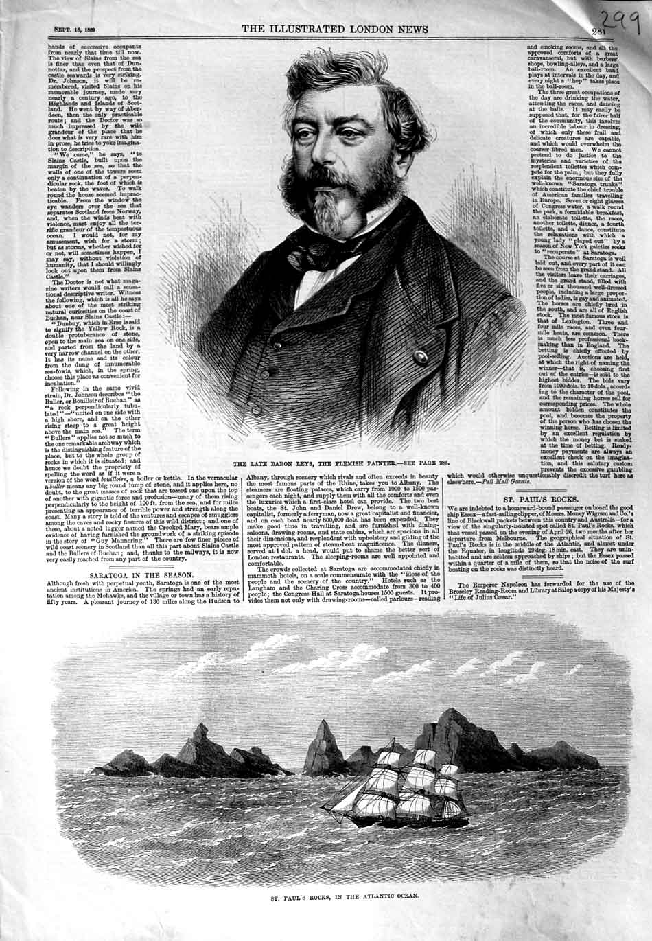 Original Old Antique Print 1869 Baron Leys Flemish Painter Pauls Rocks Atlantic