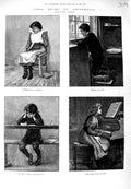 Original Old Antique Print 1893 School Children Arithmetic Piano Music Books