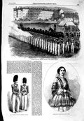 Old Antique Print 1855 Review Royal Artillery Company Madame Bosio Opera 19th