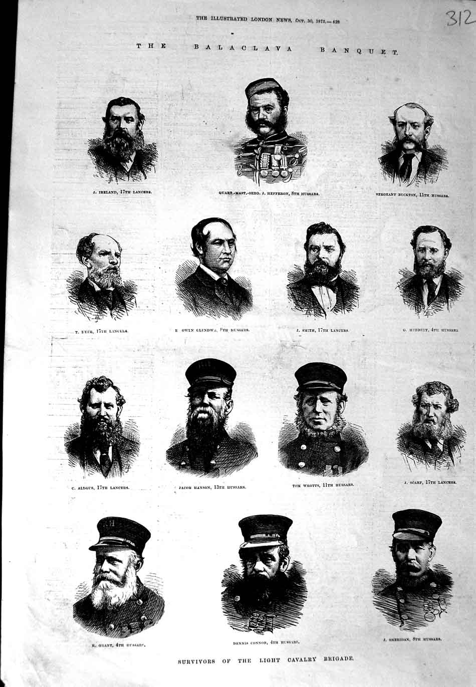Old Antique Print 1875 Cavalry Brigade Ireland Aldous Hanson Smith Connor 19th