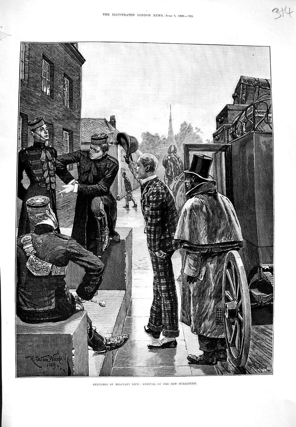 Old Antique Print 1890 Military Life Scene Arrival New Subaltern Fine Art 19th