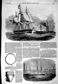 Original Old Antique Print 1852 Fire Ship Schooner Titania Herald Torch Tender