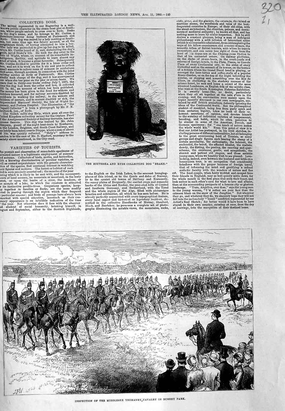 Old Antique Print 1883 Southsea Charity Dog Brake Middlesex Army Bushey 19th