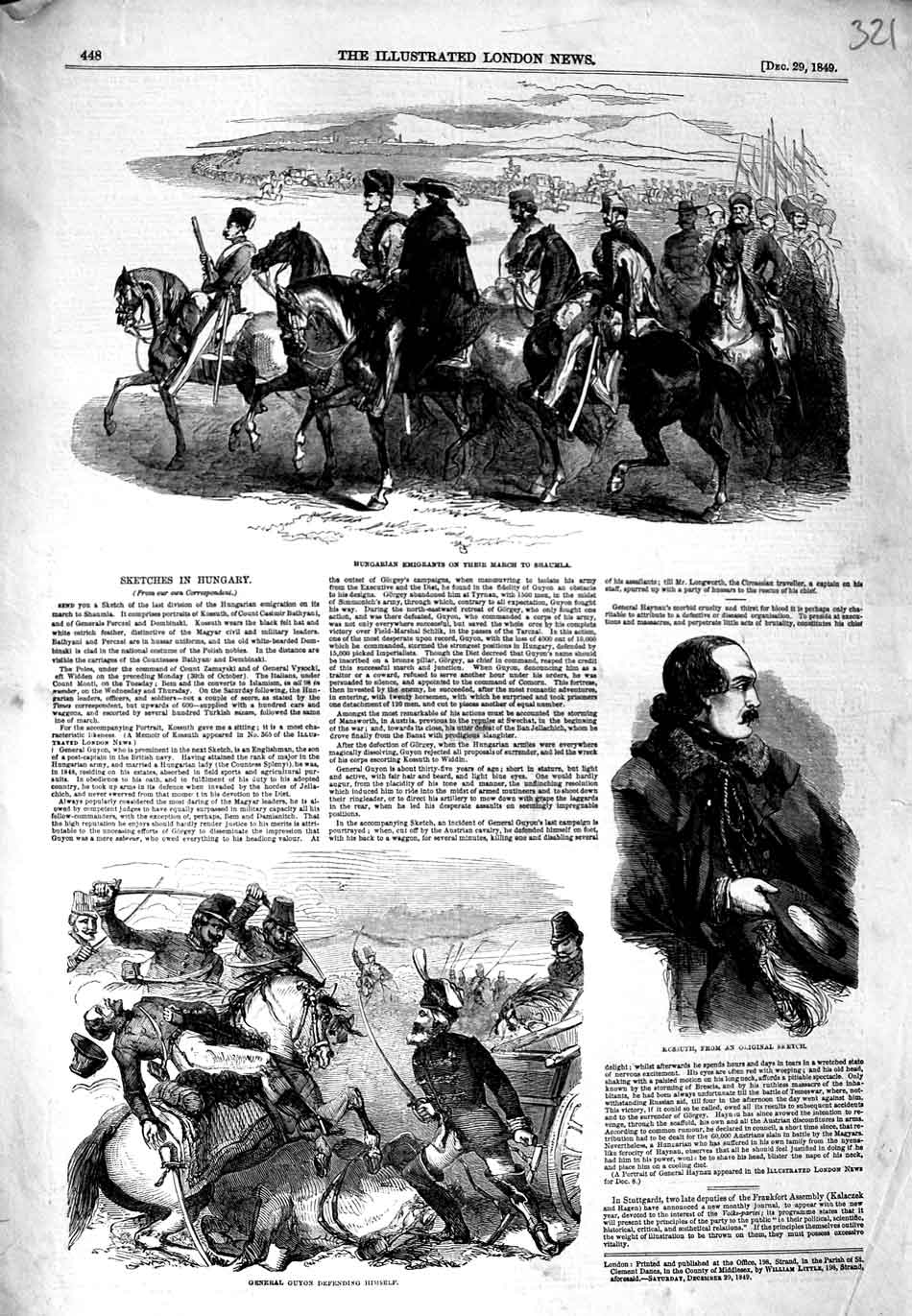 Old Antique Print 1849 Hungarian Emigrants Shaumla Kissuth General Guyon 19th