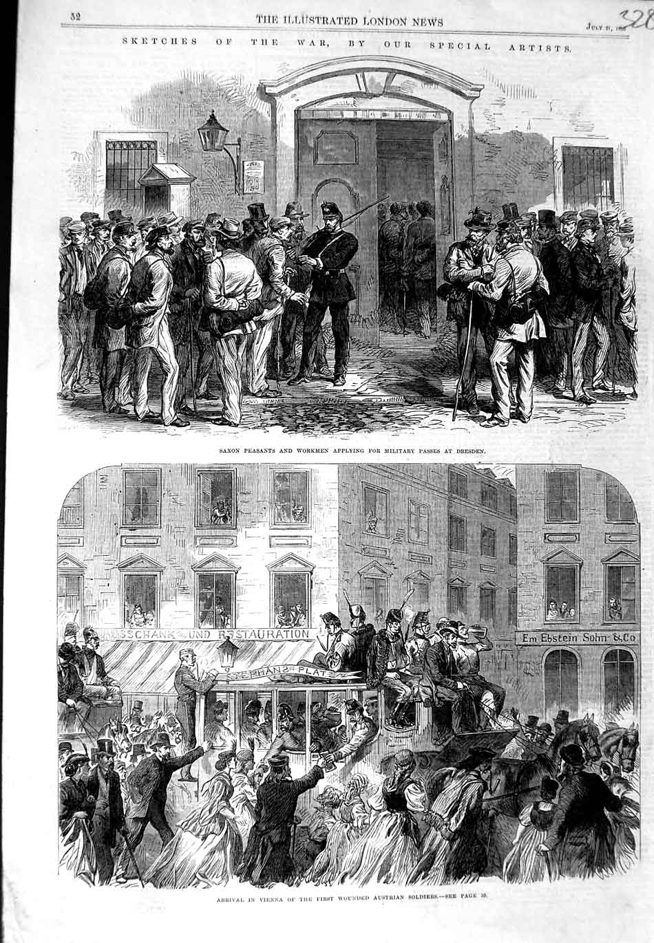 Original Old Antique Print 1866 War Saxon Peasants Military Dresden Vienna Sier