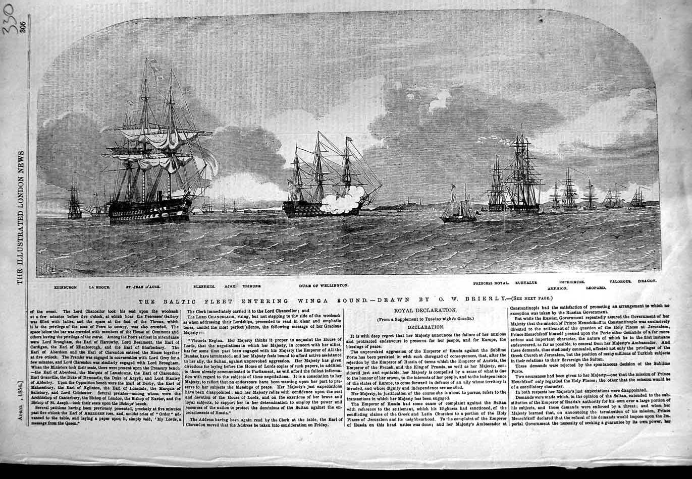 Old Antique Print 1854 Baltic Ships Winga Edinburgh Wellington Valorous 19th