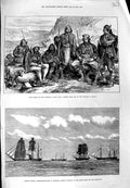 Old Antique Print 1875 Civil Guards Dalmatia Admiral Keepel Ship Plymouth 19th