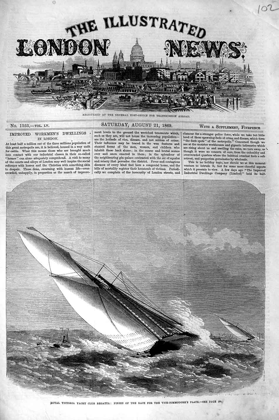 Old Antique Print 1869 Royal Victoria Yacht Club Regatta Vice-Commodore 19th