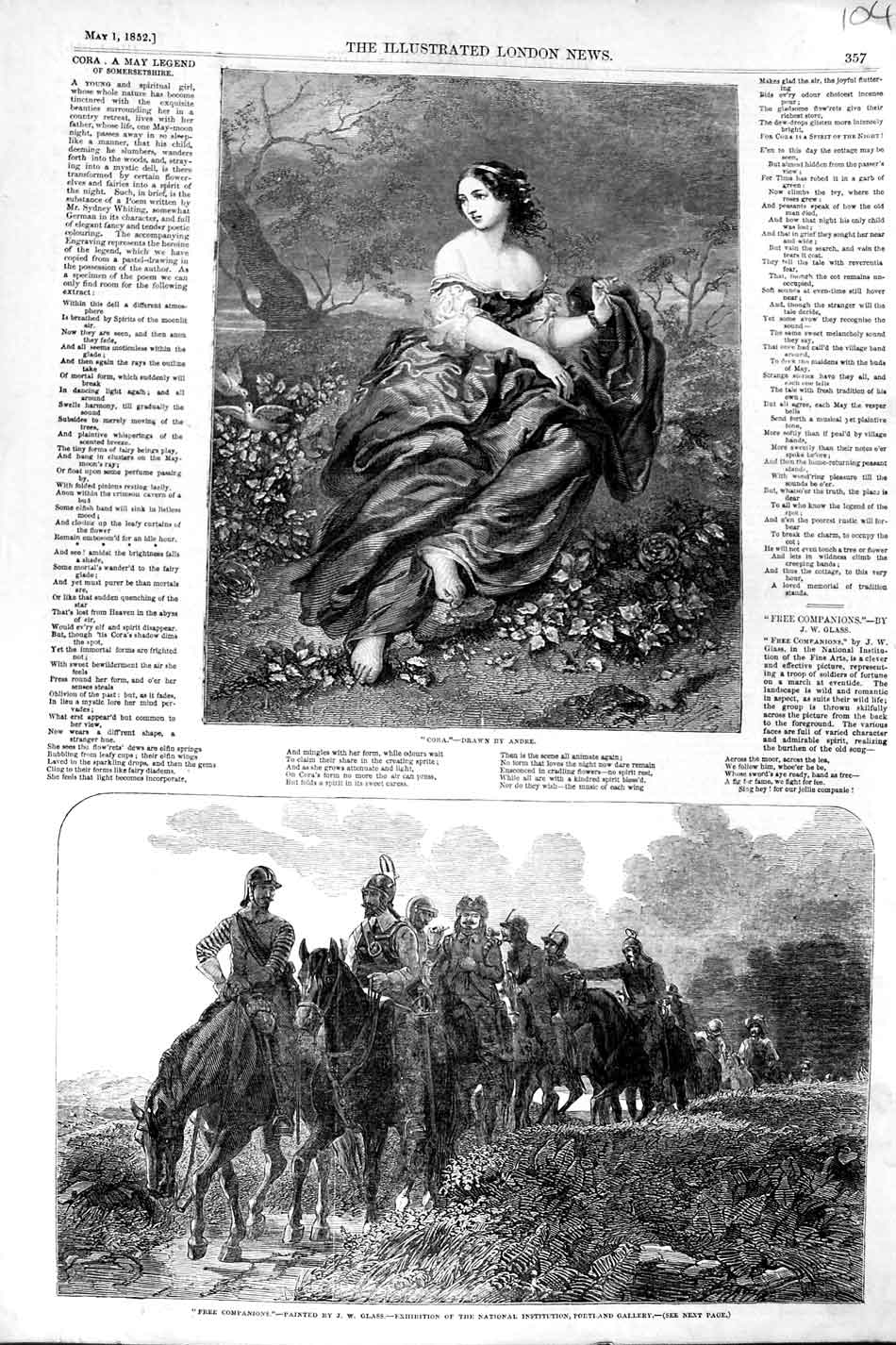 Original Old Antique Print 1852 Siers Horses War Cora Beautiful Lady Woman 19th