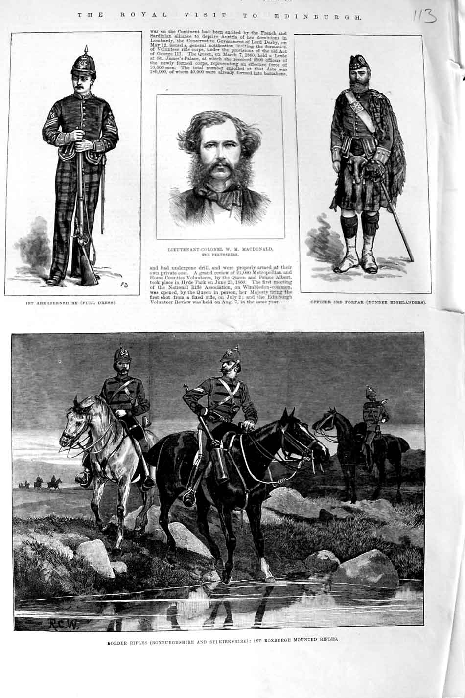 Original Old Antique Print 1881 Roxburgh Siers Macdonalds Forfar Aberdeenshire