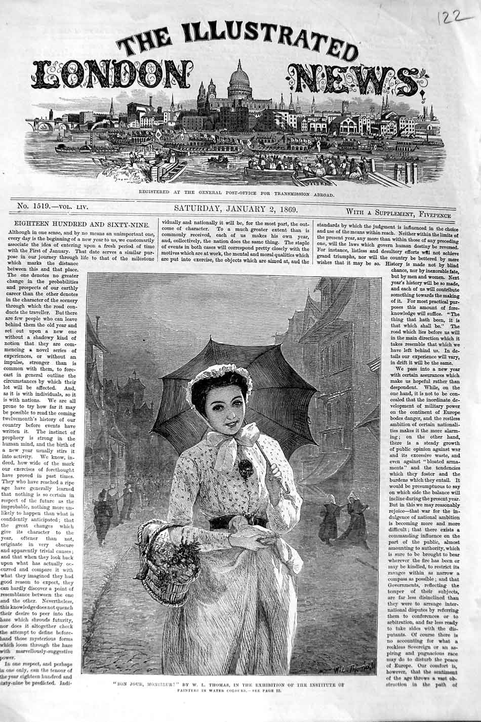 Original Old Antique Print 1869 Thomas Art Portrait Beautiful Woman Umbrella