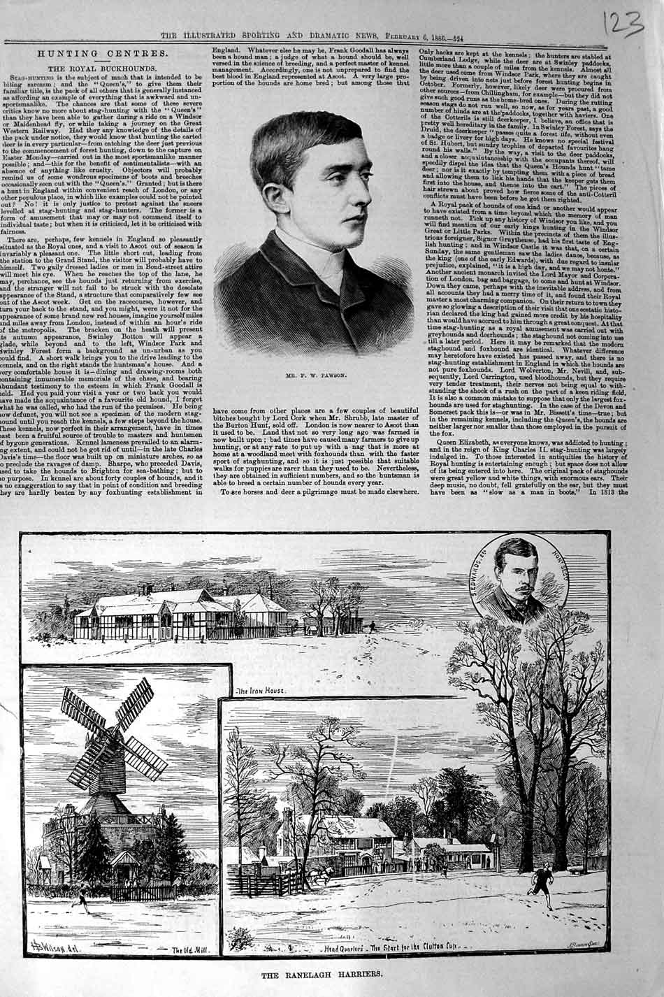 Original Old Antique Print 1886 Pawson Ranelagh Harriers Windmill Edwards 19th