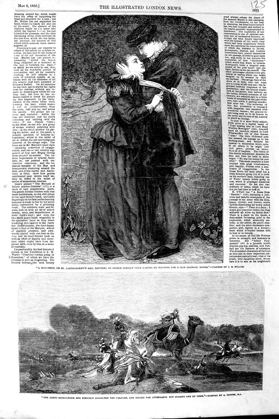 Original Old Antique Print 1852 Arabs Camels Battle Huguenot Bartholomew'S Day
