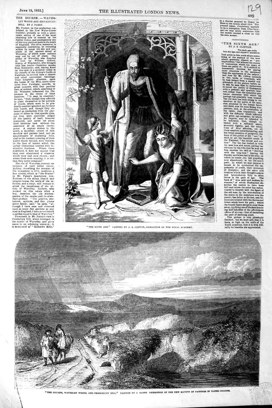 Original Old Antique Print 1852 Bourne Waverley Woods Crooksbury Hill Clifton