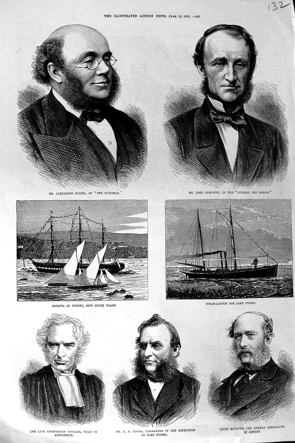 Original Old Antique Print 1875 Russel Scotsman Lemoinne Sinclair Young Munster