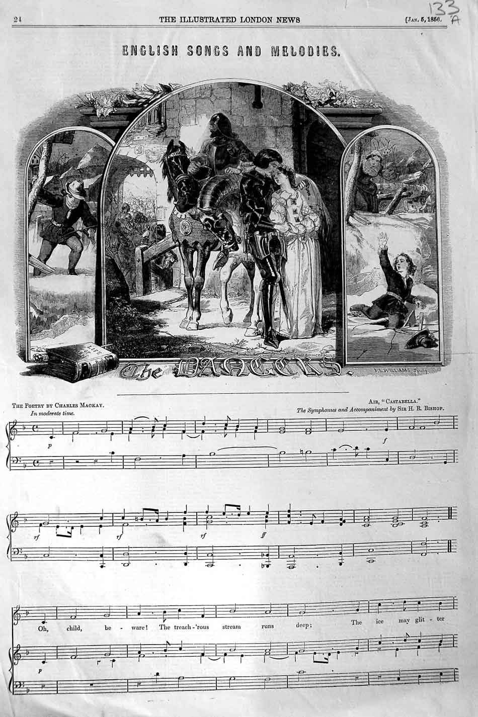 Original Old Antique Print 1856 Sheet Music The Dangers English Song Melody