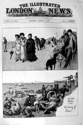 Old Antique Print 1883 Sea Side Sketches Family Beach Sea Children Dogs 19th