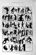Original Old Antique Print 1881 Shadow Charades Drawing Furniss 19th