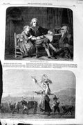 Original Old Antique Print 1852 Carl Haag Art Mother Children Goats Man Book