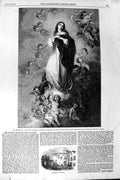 Original Old Antique Print 1852 Murillo House Assumption Virgin Children 19th