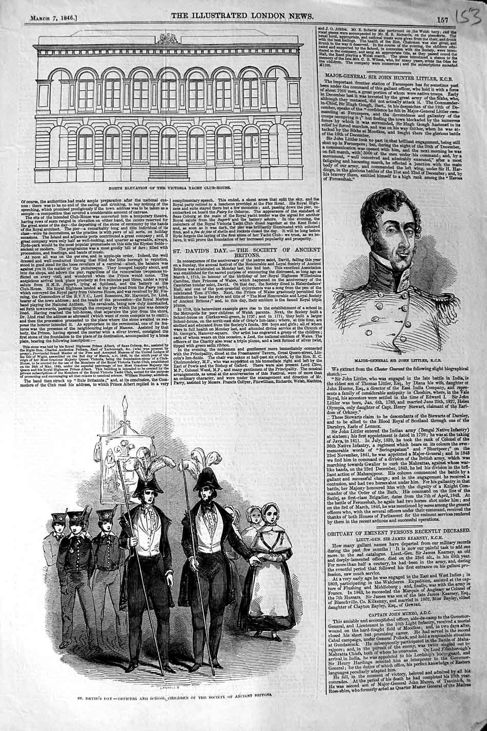Old Antique Print 1846 Officers Ancient Britons John Littler Yacht Club 19th
